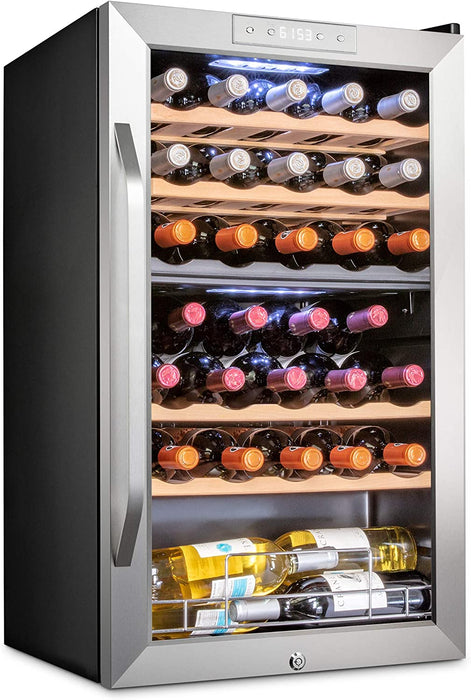 33 Bottle Dual Zone Wine Fridge,  Freestanding Wine Refrigerator w/Lock