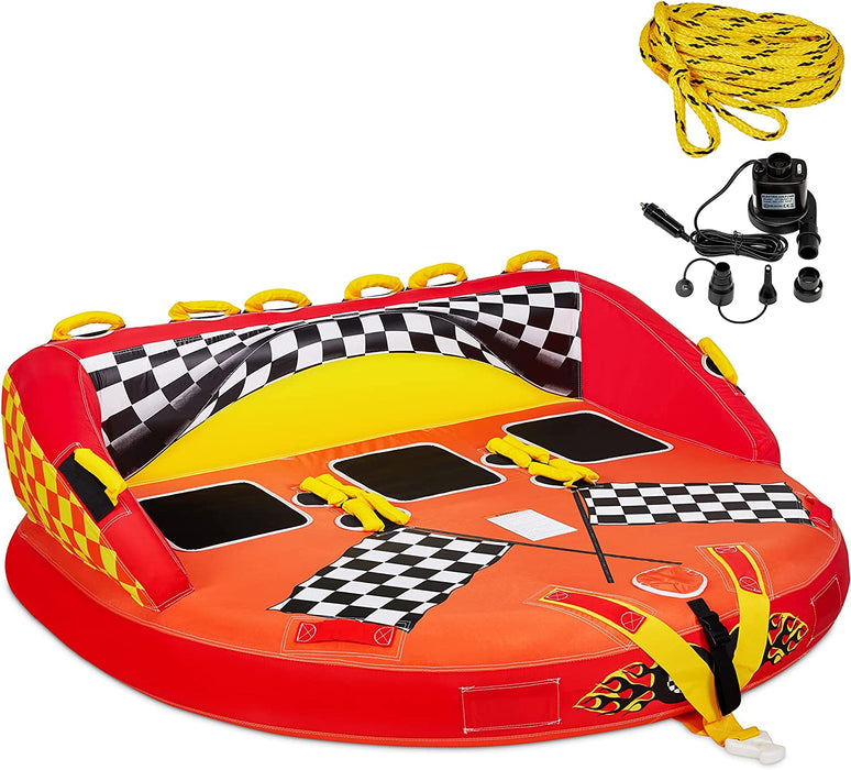 Sunny & Fun Towable Water Tube, 3-Person Inflatable Tube & Tow Rope for Tubing