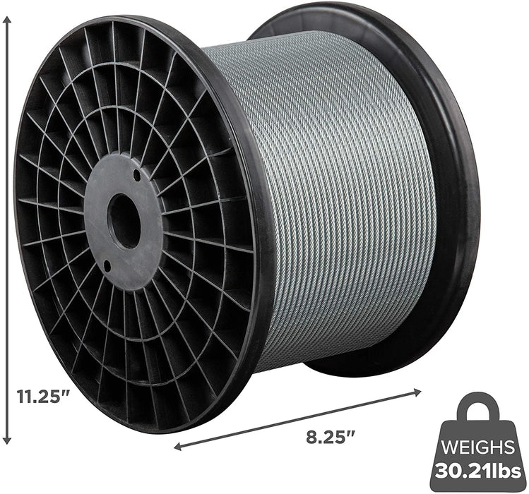 7x7 Wire Rope, 3/32" x 3/16" PVC Coated Galvanized Steel Aircraft Cable