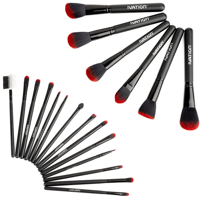 Cosmetics 20 Pieces Natural Facial Makeup Brush Set with Leather Pouch (Black)