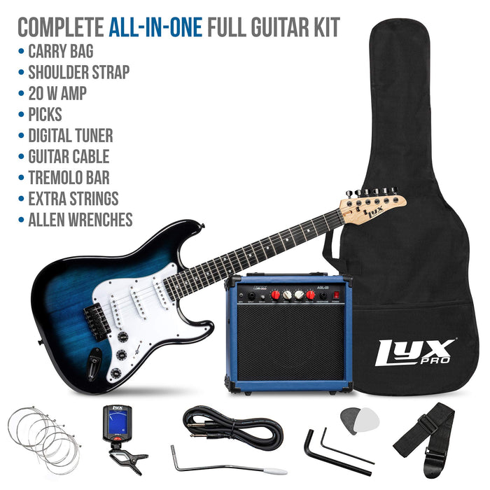 Beginner Full-Sized 39” Electric Guitar Kit & Started Set Accessories - Blue