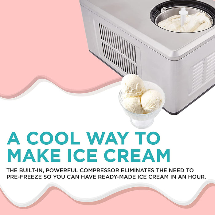 Automatic Ice Cream Maker Machine, No Pre-freezing Necessary with Built-in Compressor