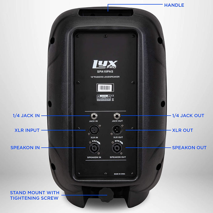 10" Inch Passive DJ PA Speaker System XLR, 1/4,Speakon, Stand Mountable & More