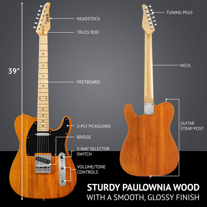 39" Telecaster Electric Guitar, Full-Size Paulownia Body - Mahogany