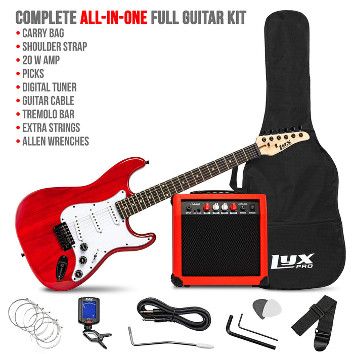 Beginner Full-Sized 39” Electric Guitar Kit & Started Set Accessories - Red