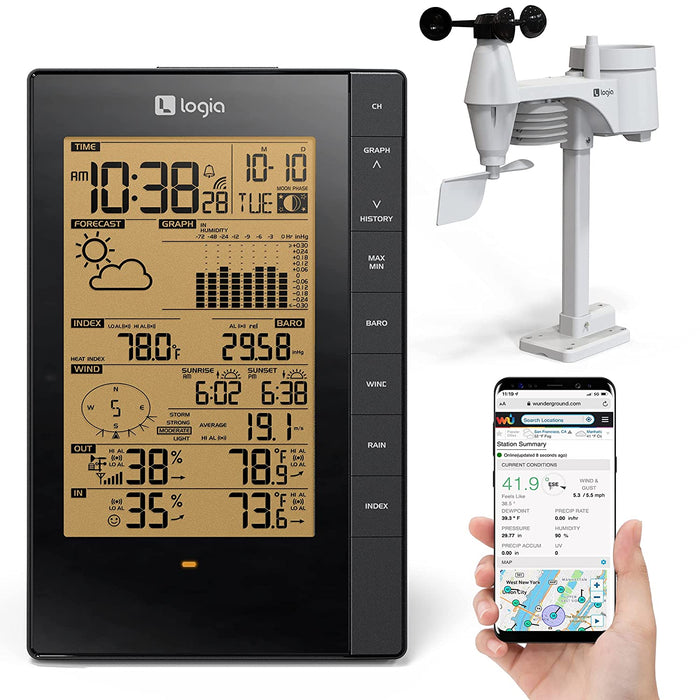 5-in-1 Indoor/Outdoor Weather Station Remote Monitoring System w/PC Connect