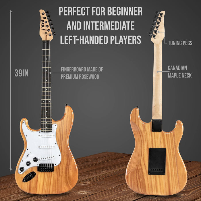 Beginner Full-Sized 39" Electric Guitar Kit & Started Set Accessories - Left Handed Natural