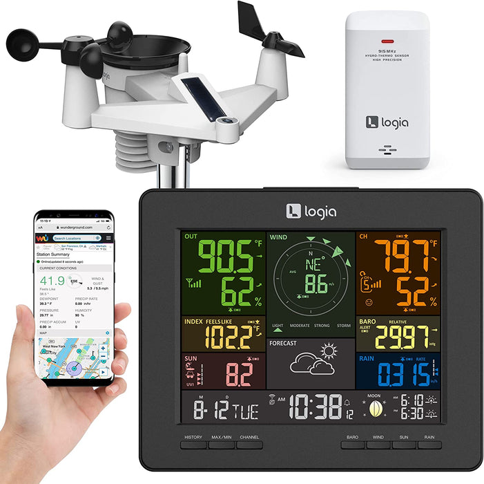 7-in-1 Wi-Fi Weather Station with Solar, Indoor/Outdoor Remote Monitoring System