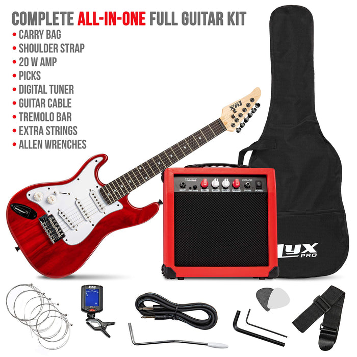 36" Left Handed Electric Guitar Kit for Beginners with 20 Watt AMP - Red