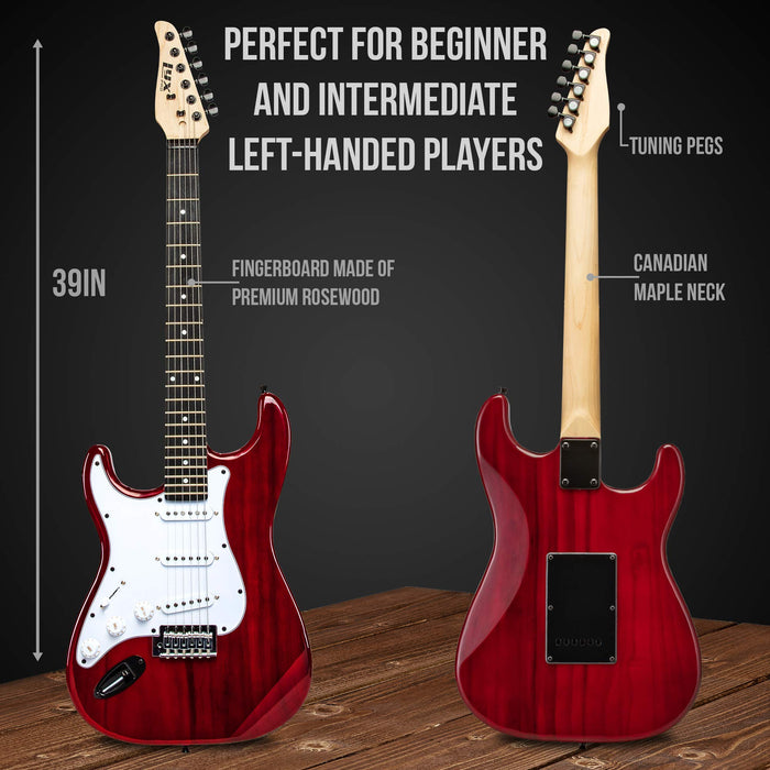 Beginner Full-Sized 39" Electric Guitar Kit & Started Set Accessories - Left Handed Red