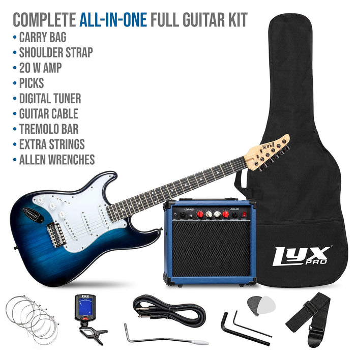 Beginner Full-Sized 39" Electric Guitar Kit & Started Set Accessories - Left Handed Blue