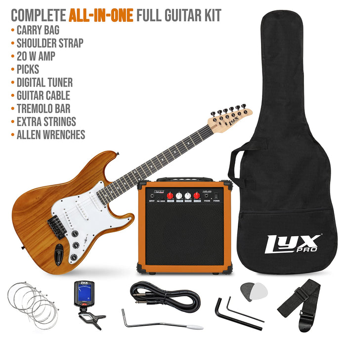 Beginner Full-Sized 39” Electric Guitar Kit & Started Set Accessories - Mahogany