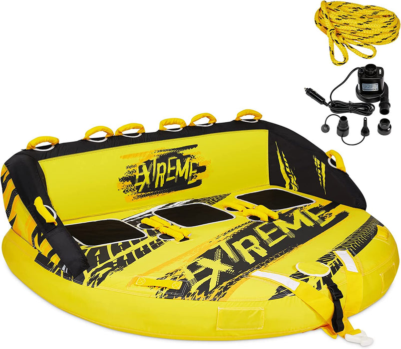 Towable Water Tube, 2 & 3 Person Inflatable Floating Raft for Boating with Cushion Seats