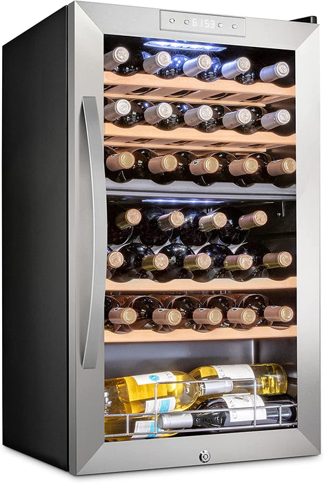 33 Bottle Dual Zone Wine Fridge, Stainless Steel Wine Cooler, Freestanding Wine Refrigerator
