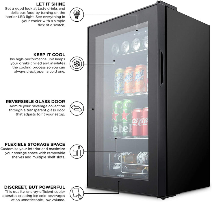 101 Can Small Refrigerator, Mini Drink Fridge, Beverage Cooler for Home & Office, Black