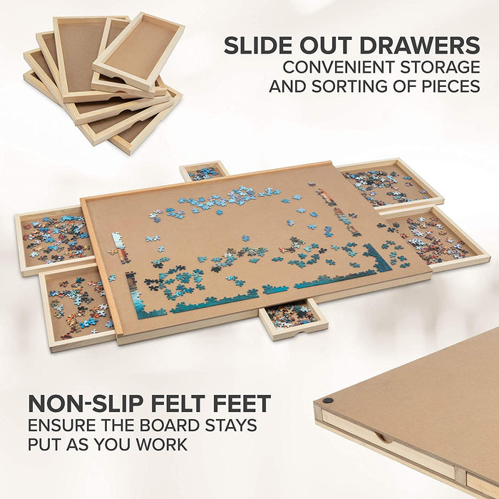 1500 Piece Puzzle Board, Wooden Jigsaw Puzzle Table with 6 Magnetic Removable Storage