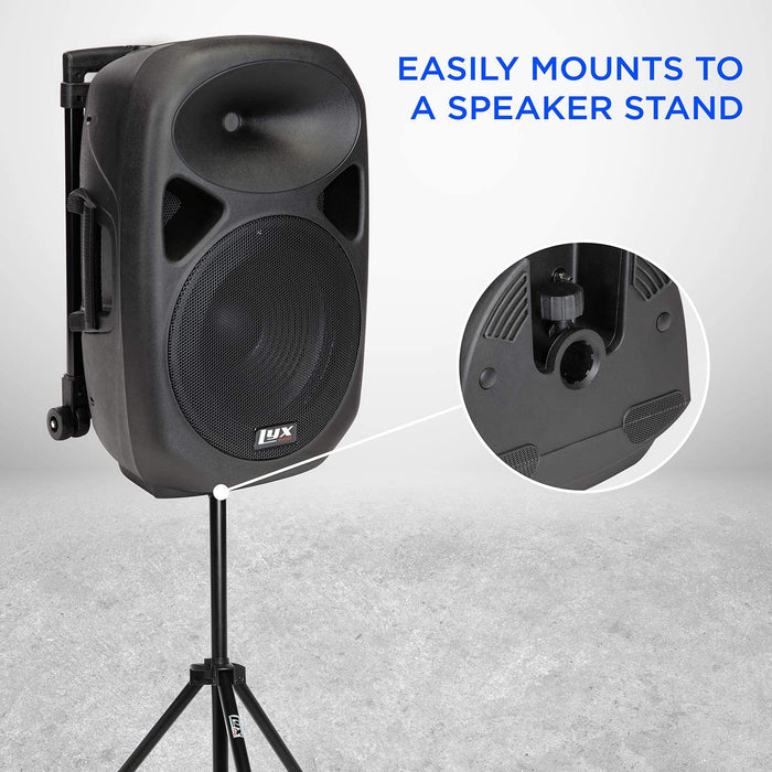 12'' Active PA Rechargeable Battery Speaker System, Foldable Carry Handle, Easy Carry Wheels & 2 Wireless Microphones