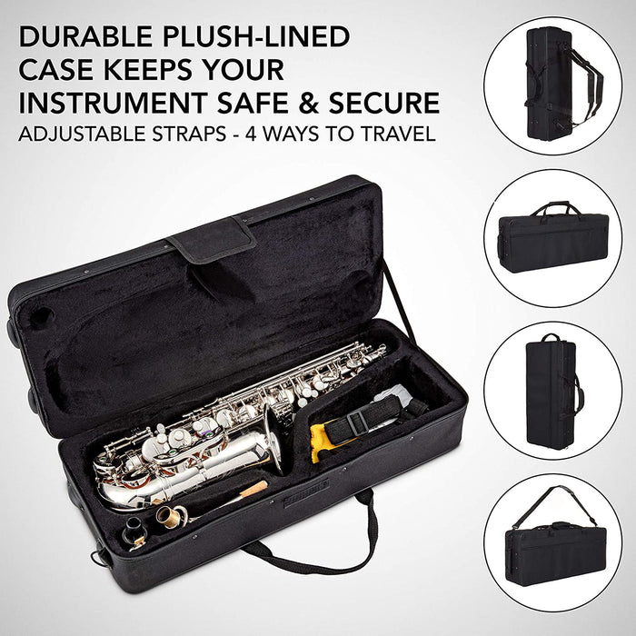 Alto Saxophone, E Flat Brass Alto Sax Beginners Kit, Nickel Plated