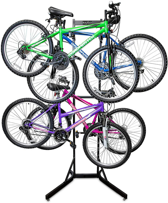 Garage Bike Rack, Freestanding 4 Bicycle Storage Stand with Adjustable Hooks for Indoor & Home Use