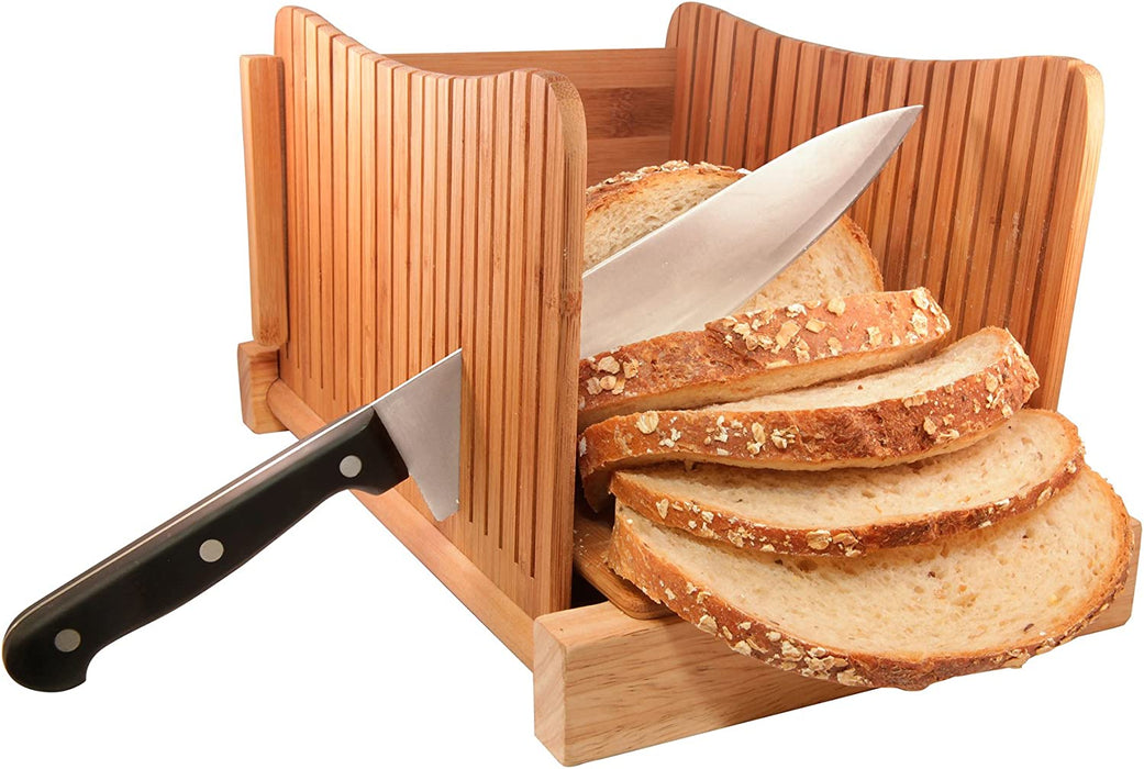 Bamboo Wood Bread Slicer for Homemade Bread, Compact & Foldable Bread Cutter