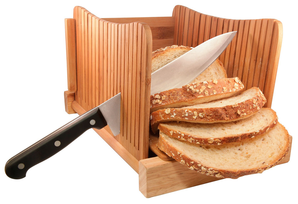 Natural Bamboo Wood Bread Cutter, Compact and Foldable Bread Slicer for Homemade Bread