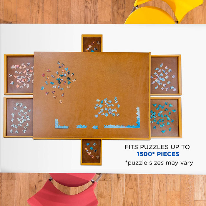 1500 Piece Puzzle Board, 27” x 35” Wooden Jigsaw Puzzle Table with 6 Removable Storage & Sorting Drawers