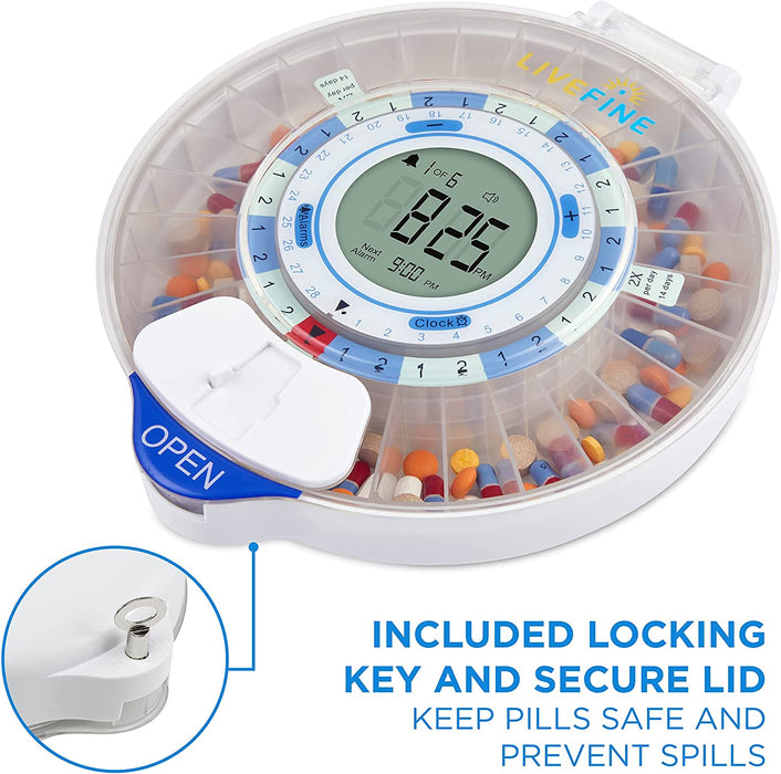 Smart WiFi Automatic Pill Dispenser, 28-Day Medication Organizer Up to 9 Doses Per Day with Locking Key