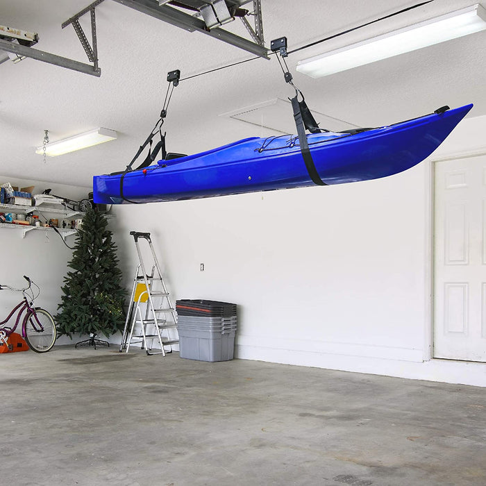 Kayak Hoist & Bike Ceiling Hoist Pulley System, Garge Storage Hanger Rack for Canoes, Paddleboards, Boats, Bicycles, Ladder’s, Heavy Duty 121 Lb. Capacity, Pack of 2 Overhead Rack’s
