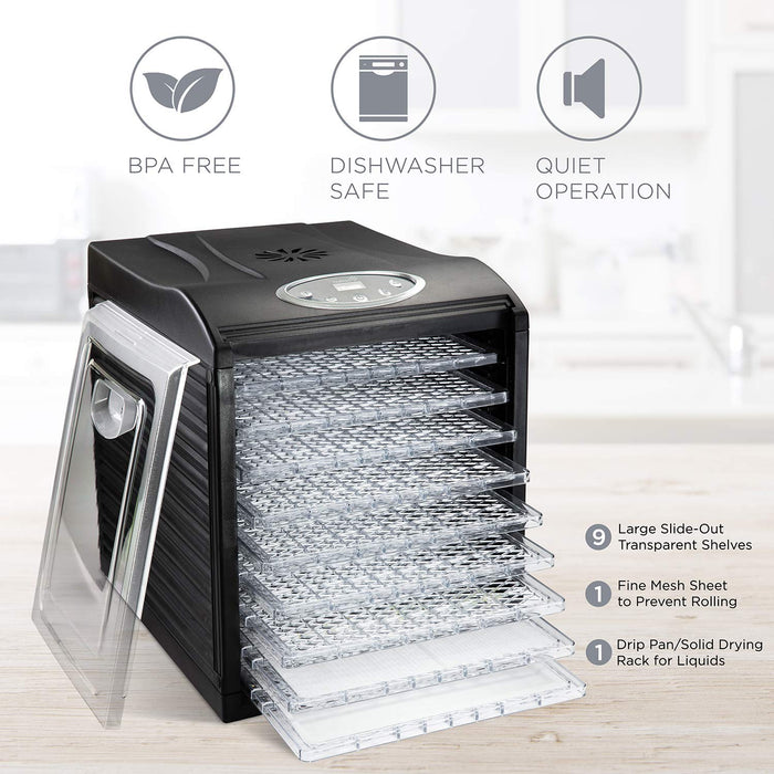 9 Tray Digital Food Dehydrator, Dehydrator Machine with Temperature Settings and Shutoff Timer