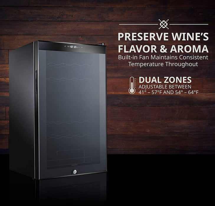 33 Bottle Dual Zone Wine Cooler, Freestanding Wine Refrigerator w/Lock