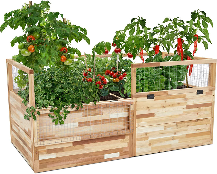 Raised Garden Bed w/Fence, Elevated Wood & Herb Planter for Growing Fresh Flower