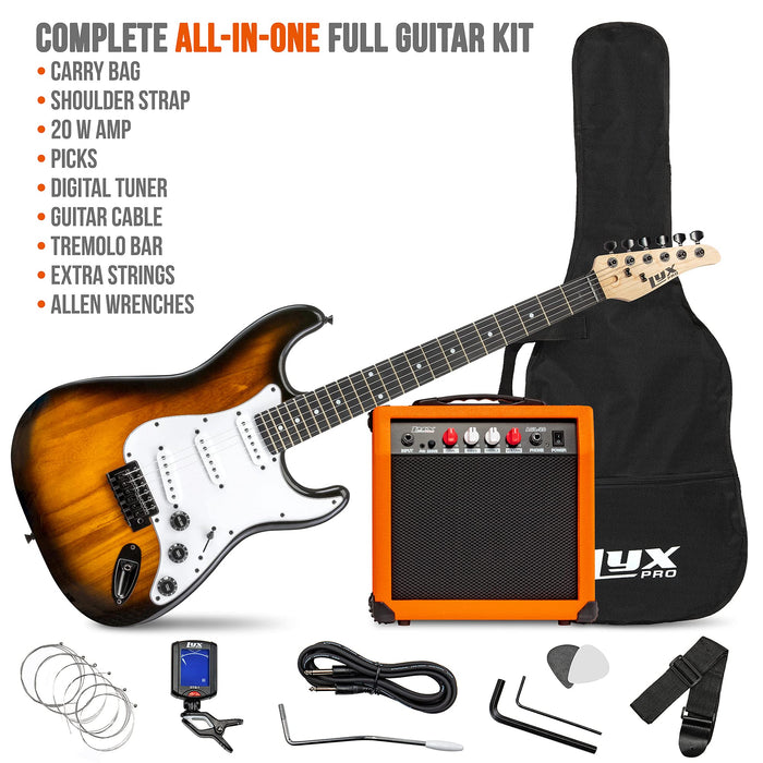 Beginner Full-Sized 39” Electric Guitar Kit & Started Set Accessories - Sunburst