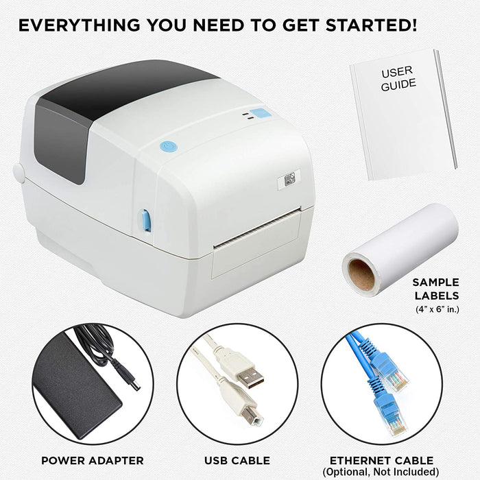 D110 Label Printer, Ethernet & USB Port, Prints 4x6 Shipping Mailing Postage Barcode & Address Labels, Direct Thermal inkless Printer, USB Printer Cable Included, Windows & Mac Compatible