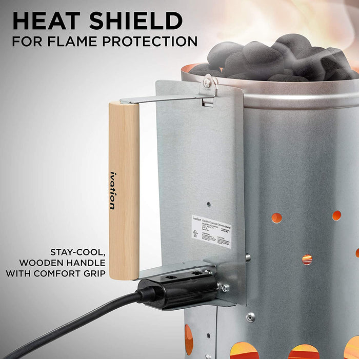 Portable Charcoal Starter, Electric Charcoal Chimney with Heat Shield - Small