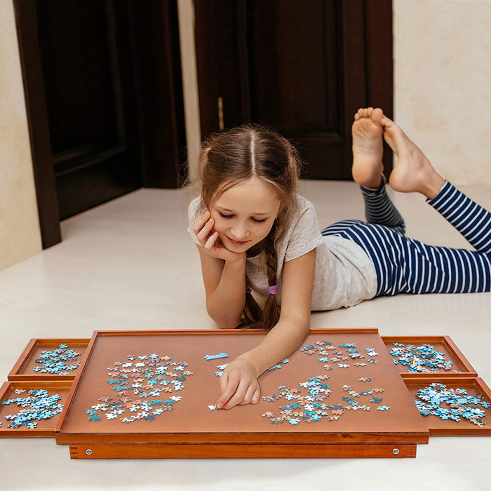 1000 Piece Puzzle Board, 23” x 31” Wooden Jigsaw Puzzle Table W/Legs