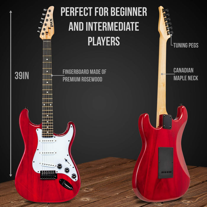 Beginner Full-Sized 39” Electric Guitar Kit & Started Set Accessories - Red