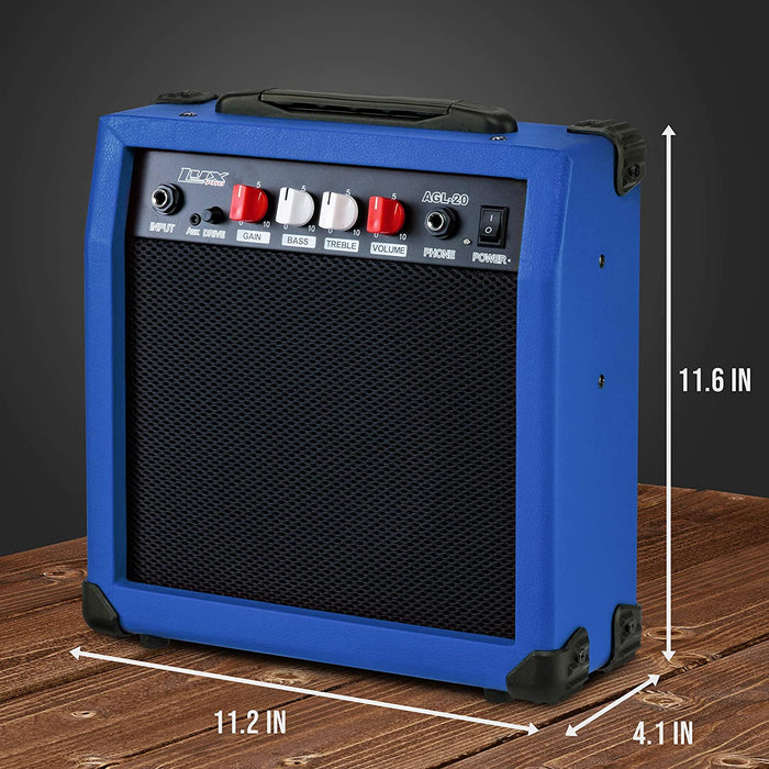 Electric Guitar Amp 20 Watt Amplifier Built In Speaker Headphone Jack And Aux Input Includes Gain Bass Treble Volume And Grind