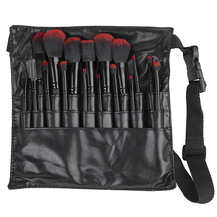 Cosmetics 20 Pieces Natural Facial Makeup Brush Set with Leather Pouch (Black)