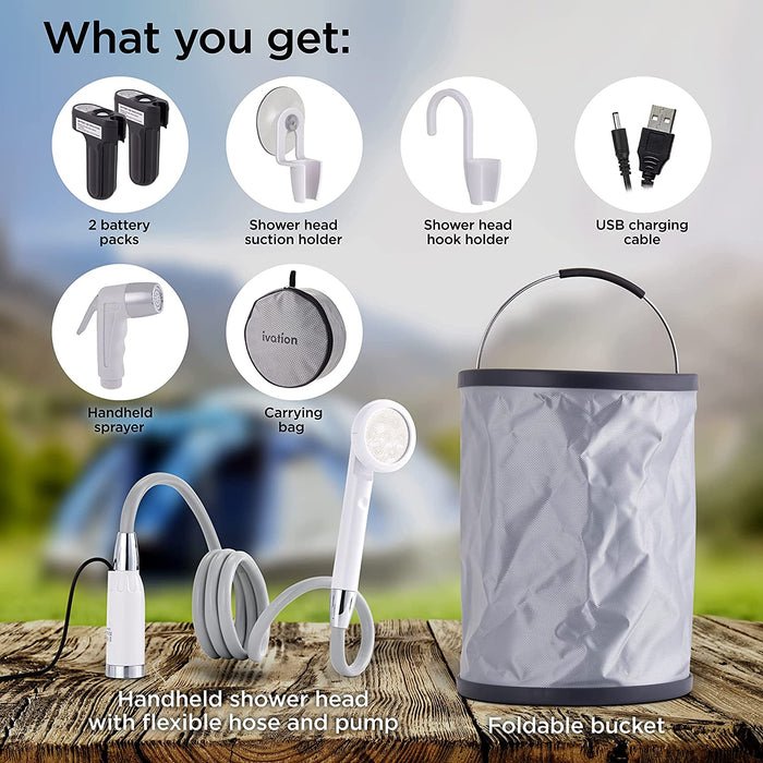 Portable Camping Shower Kit, All-in-One Compact Portable shower w/6Ft Hose