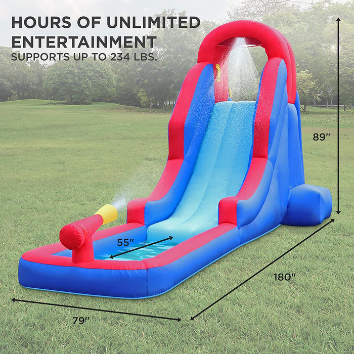 Inflatable Water Slide Park, Climbing Wall, Slide, & Small Splash Pool - Blue