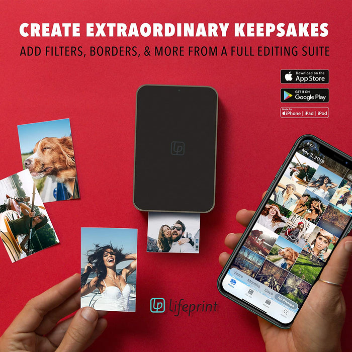 Ultra Slim Printer | Portable Bluetooth Photo, Video & GIF Instant Printer with Video Embed Technology, Editing Suite & Social App for iOS and Android | 2x3 ZINK Zero Ink Sticky-Back Film