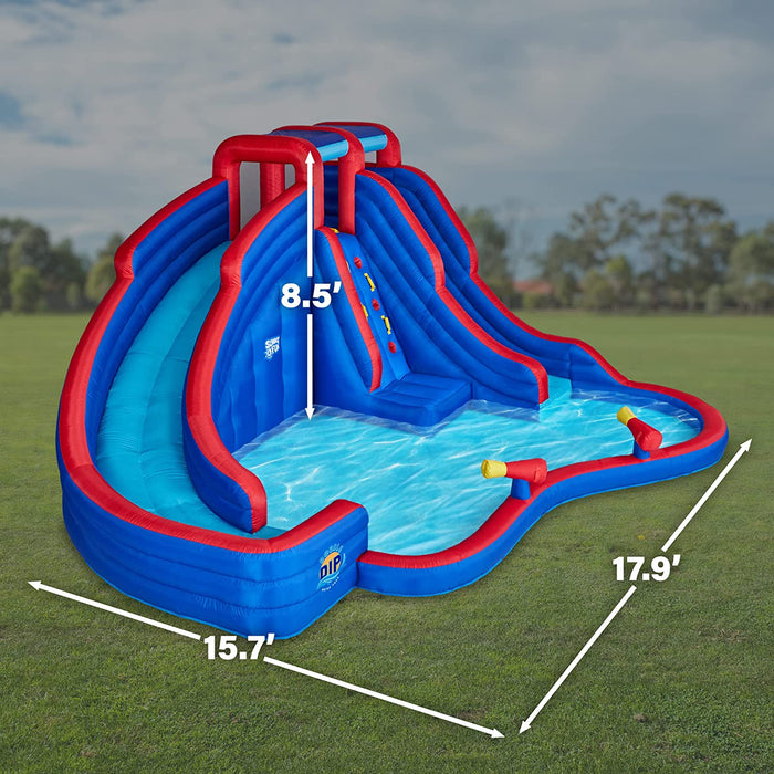 Double Dip Inflatable Water Slide Park, Climbing Wall, 2 Slides & Splash Pool