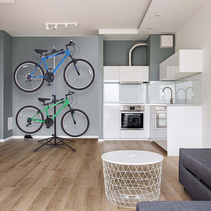 Freestanding & Foldable Design, Adjustable Bike Storage Rack for 2 Bikes
