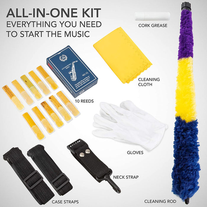 Saxophone E Flat Alto Brass Sax Full Kit for Music Beginners with Carving,  Mouthpiece, Carrying Case, Gloves, Cleaning Cloth Bar, Detachable Strap, Sh 