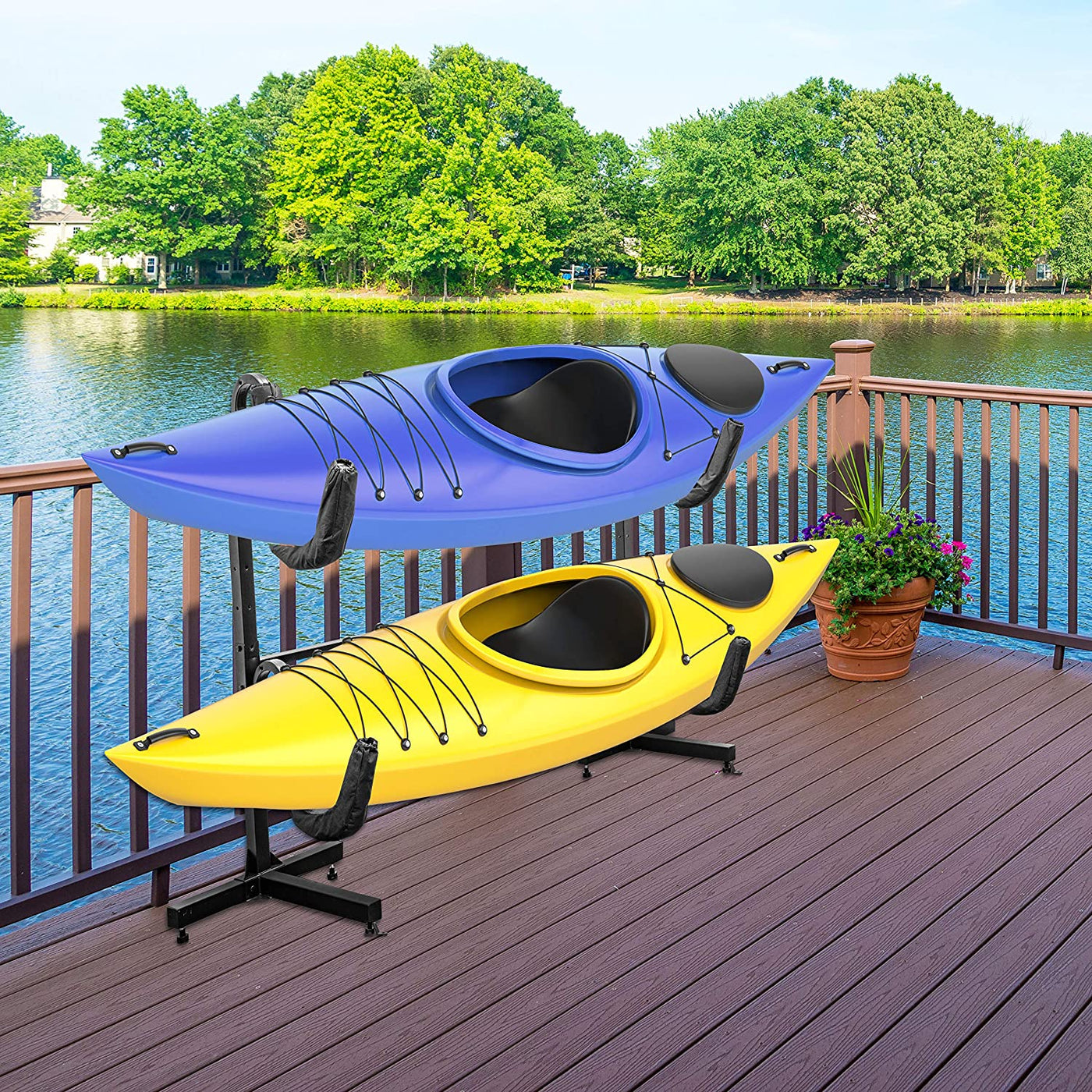 Kayak Storage Rack, Indoor & Outdoor Freestanding Storage for 2 Kayak ...