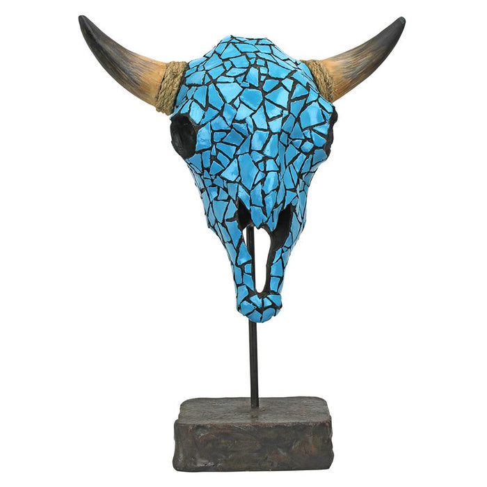 WESTERN FAUX TURQUOISE COW SKULL STATUE
