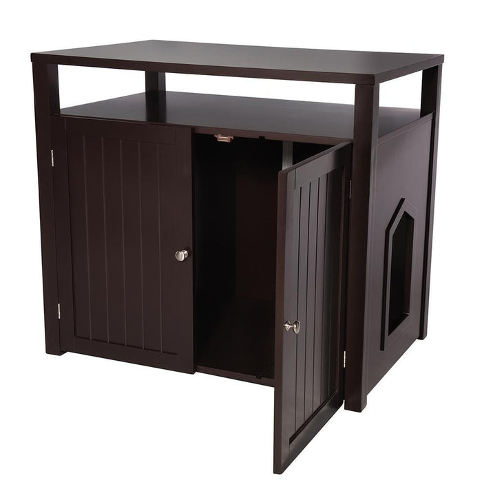 Cat Litter Box Enclosure, Furniture Large Box House with Table - Espresso