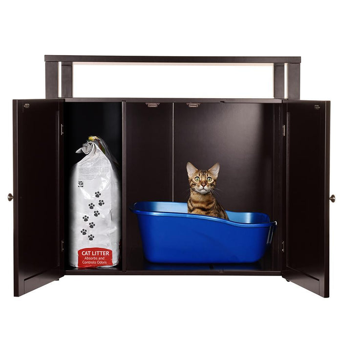 Cat Litter Box Enclosure, Furniture Large Box House with Table - Espresso