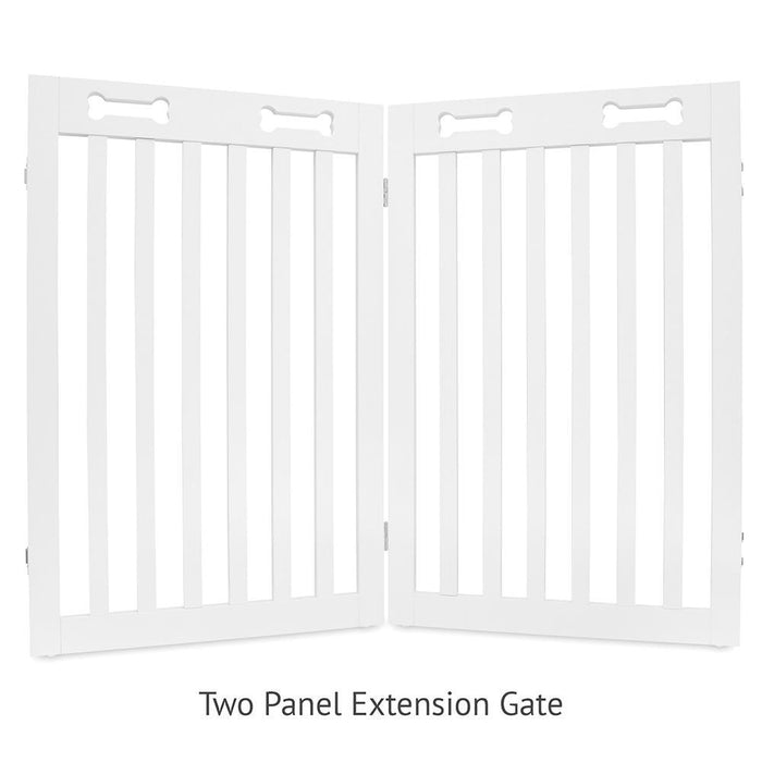 2-Panel Freestanding Wood Retractable Dog Gate with Walk Through House Door for Pet & Baby