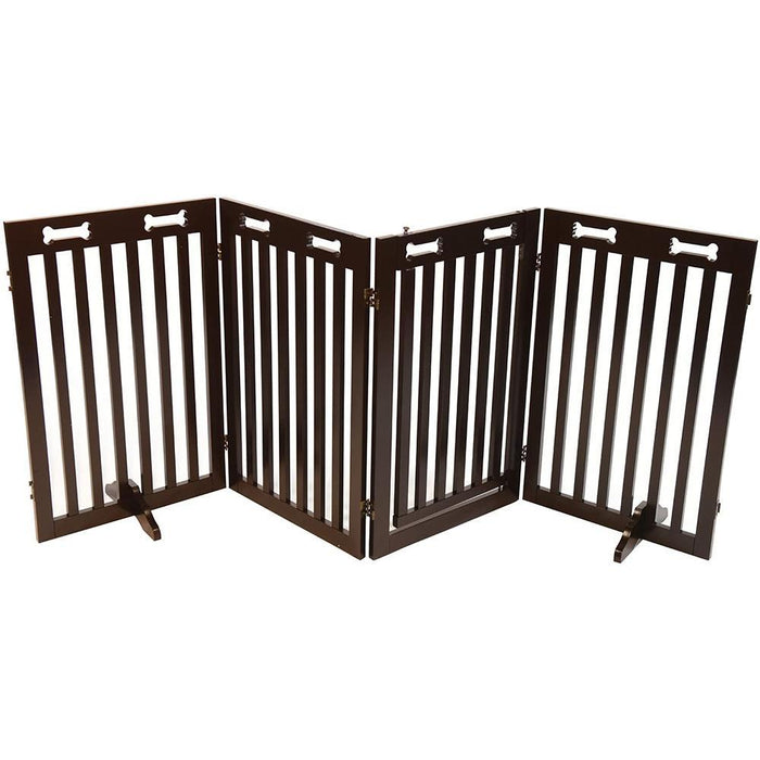 2-Panel Freestanding Wood Retractable Dog Gate with Walk Through House Door for Pet & Baby